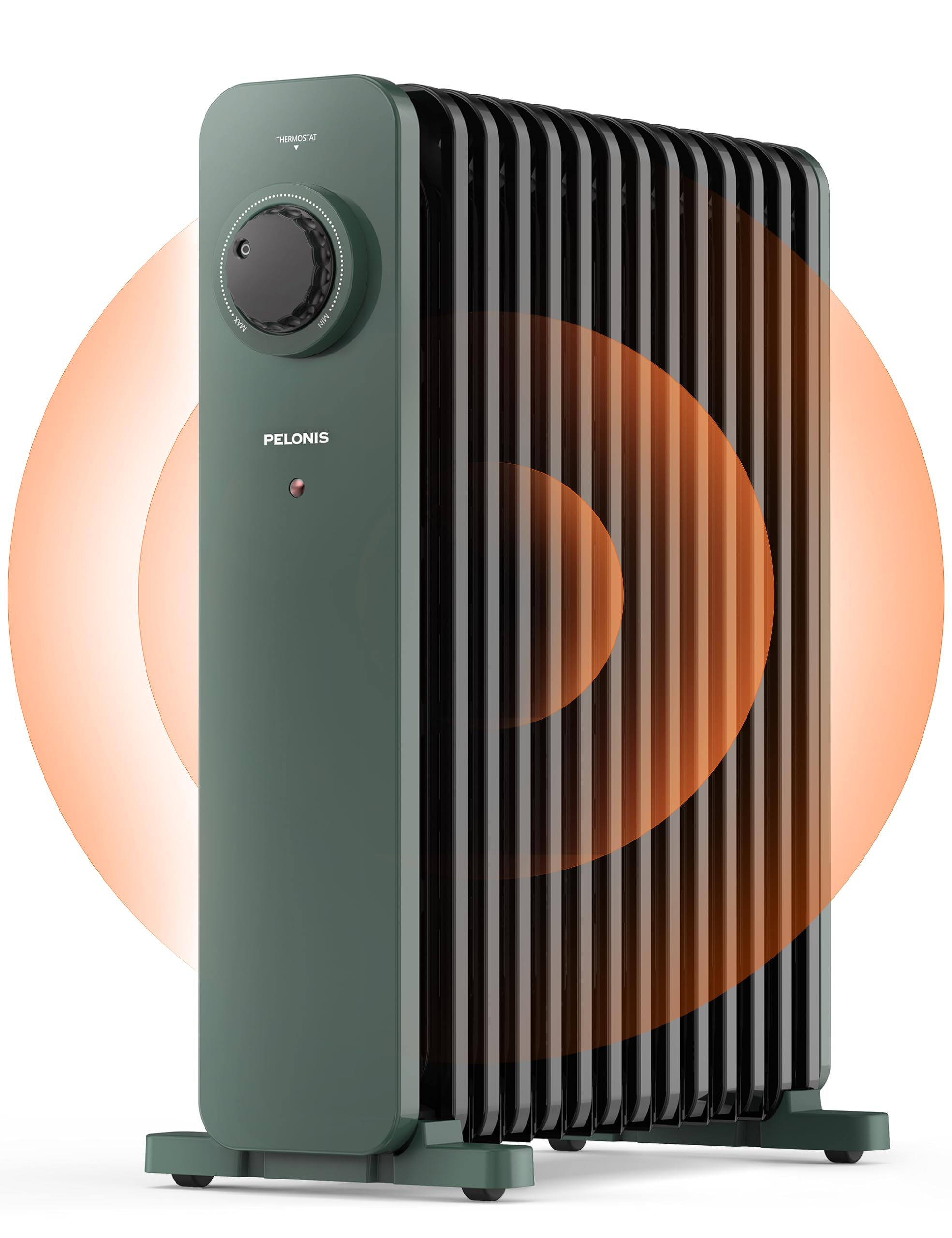 PELONIS Electric Radiator with Adjustable Thermostat and 3 Heat Settings, Oil Filled Heater with Overheat Protection (2500W, Knob Control)