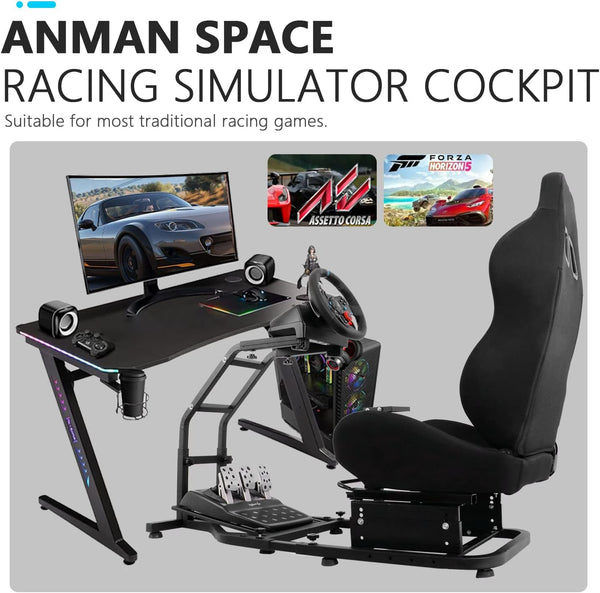 Anman Racing Simulator Cockpit Height Adjustable Racing Wheel Frame Gaming Compatible with Logitech G25, G27, G29, G920 Gaming Cockpit G25/G27/G29/G920 Wheel Handbrake Shifter and Pedals Not Included