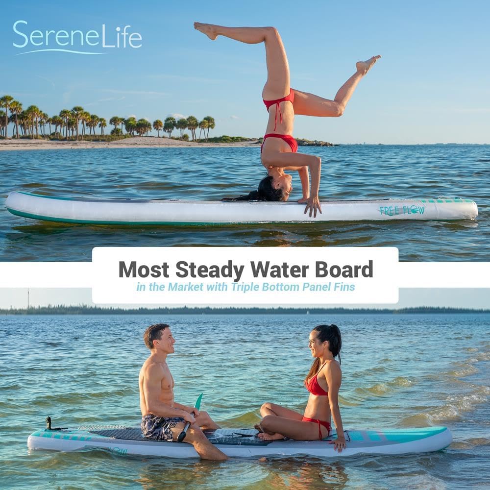 SereneLife Inflatable Stand Up Paddle Board, SUP Board- Paddleboards for Adults & Youth, Surfing Board Kit, 0.63cm Thick Standup Paddleboarding, Non-Slip Deck, Wide Stance, Surf Control w/Backpack