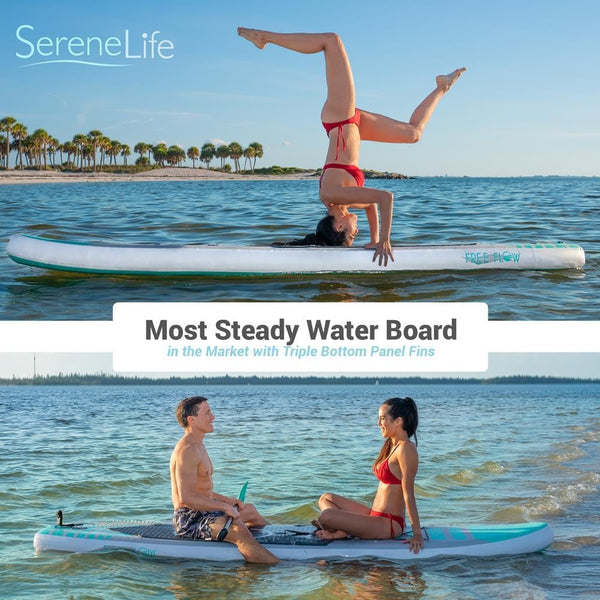SereneLife Inflatable Stand Up Paddle Board, SUP Board- Paddleboards for Adults & Youth, Surfing Board Kit, 0.63cm Thick Standup Paddleboarding, Non-Slip Deck, Wide Stance, Surf Control w/Backpack