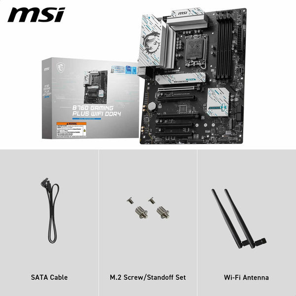 MSI B760 GAMING PLUS WIFI DDR4 Motherboard, ATX - Supports Intel 14th, 13th & 12th Gen Core Processors, LGA 1700 - DDR4 Memory Boost 5333+MHz/OC, 1x PCIe 4.0 x16, 2 x M.2 Gen4, 2.5G LAN, Wi-Fi 6E