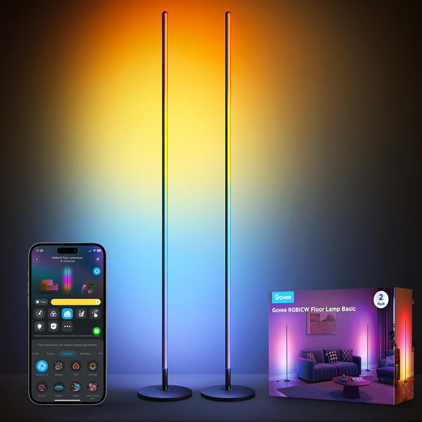 Govee LED Floor Lamp, RGBIC Modern Corner Lamp, Smart Standing Lamp with 61 Scene Modes,Music Sync, Black Corner Floor Lamp for Living Room, Bedroom