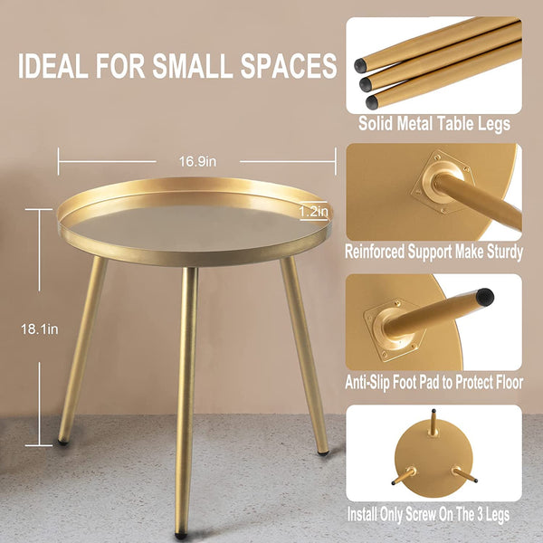 AOJEZOR Round Side Table, Metal End Table, Nightstand/Small Tables for Living Room, Accent Tables Cheap, Side Table for Small Spaces (Gold)