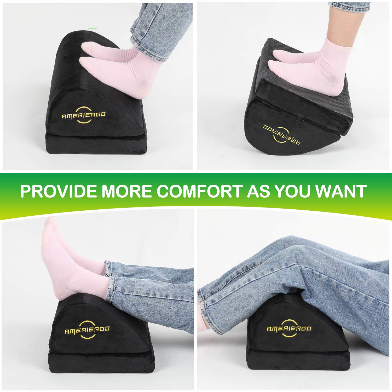 AMERIERGO Wedged-Shape Adjustable Foot Rest,Foot Stool Under Desk, Cushion with 2 Optional Height for Home & Office