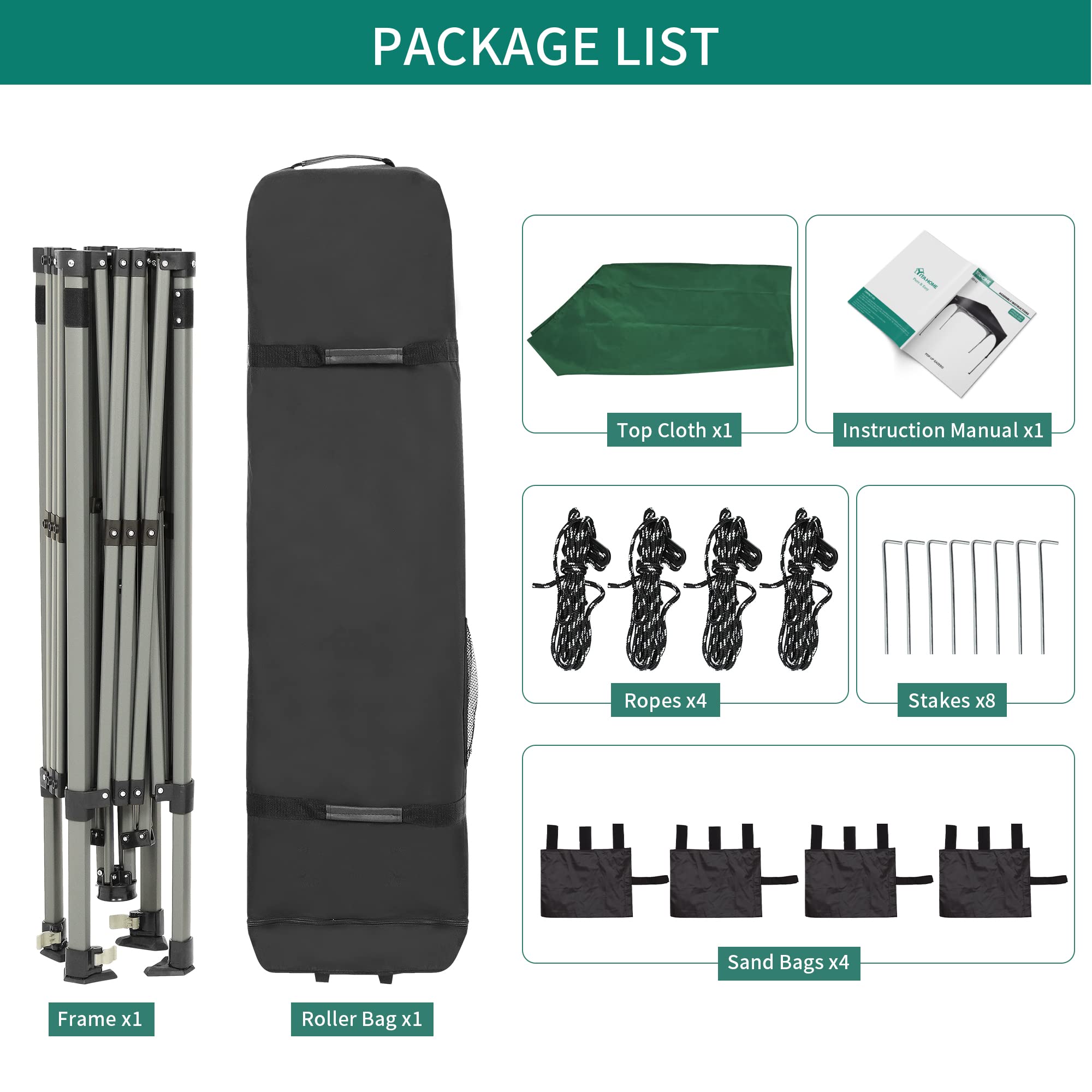 YITAHOME 2.5x2.5M Instant Heavy Duty Pop Up Gazebo, Waterproof Folding Garden Camping Party Tent Canopy Marquee with Roller Bag for Patio Markets Beach