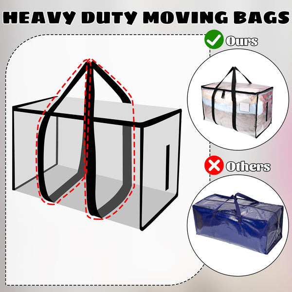 Dntorx 6 Pack Large Clothes Storage Bags with Lids Transparent Moving Bags Heavy Duty Moving Totes for Clothes Bedding Duvet Toys Storage