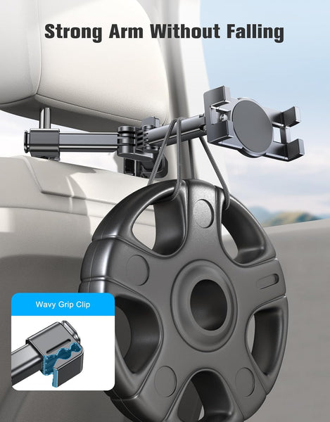 Rolgno Tablet Holder for Car, [Folding Extension Arm] Adjustable Headrest Holder Stand for Kids, Tablet Mount Back Seat Compatible with iPad Pro/Air/Mini, Galaxy Tab & 4.7-12.9" Devices