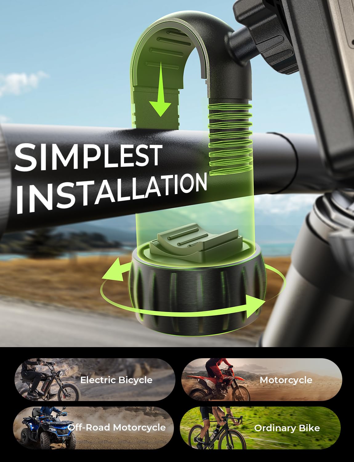 LISEN Bike Phone Holder - [2 Step Install] Bicycle Phone Holder for Bikes, [Silicone Pro+] Motorbike Phone Mount E-Scooter, Trolley Golf Accessories for iPhone 16, 4.7''-7.0'' Mobile Phones