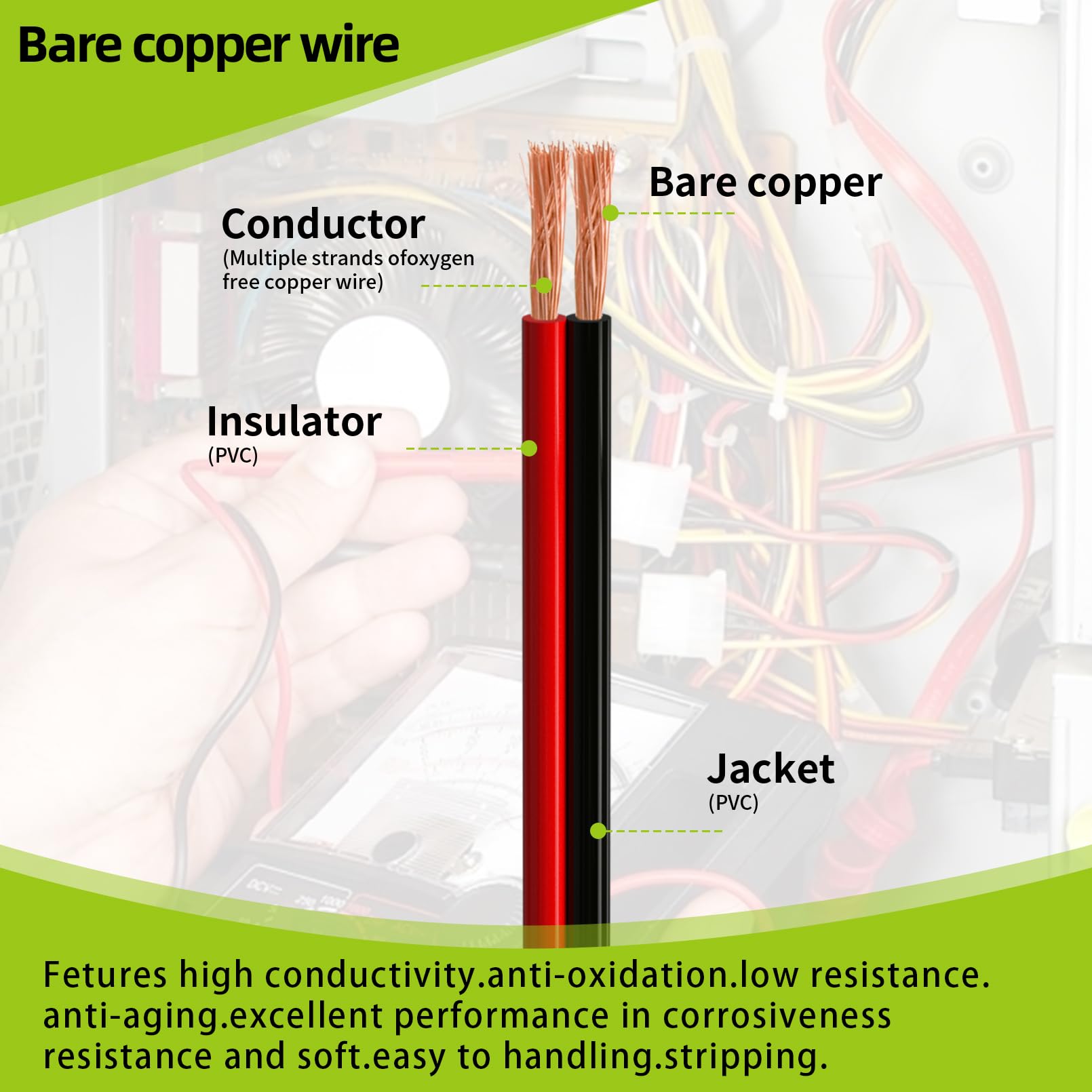 Piwaal 14AWG Spool 2.0mm² 25 ft Per Spool 14 Gauge 2Parallel Wire (Red 7.62M Black 7.62M) Bare Copper Wire for LED Strips/Bulbs/Lamps.