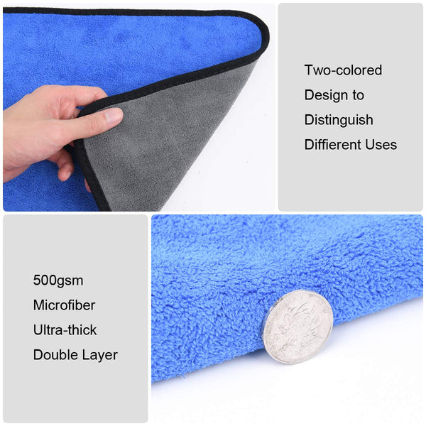 URAQT Microfibre Cleaning Cloths, 6 Pack, Two-layer Thickened Towels, Lint Free Super Absorbent Towel for Household and Car Washing, Drying, Detailing, 40x30cm