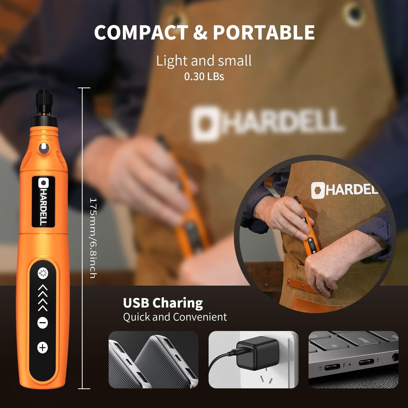 HARDELL Mini Cordless Rotary Tool, USB Charging, 5-Speed Rotary Tool Kit with 61 Accessories, Multi-Purpose 3.7V Power Multi Tool for Sanding, Polishing, Drilling, Etching, Engraving, Cutting, DIY
