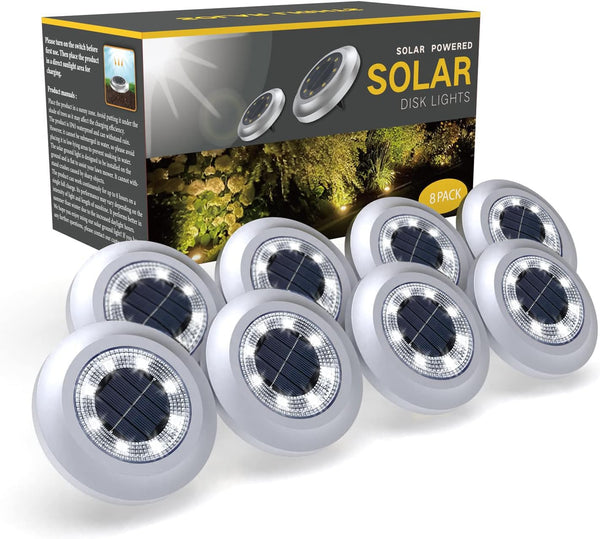 Solar Lights Outdoor Garden,600mAh Solar Ground Lights, 8 LED Solar Disk Lights for Garden Lawn Pathway Yard Landscape Walkway（8 Pack Bright White） ﻿