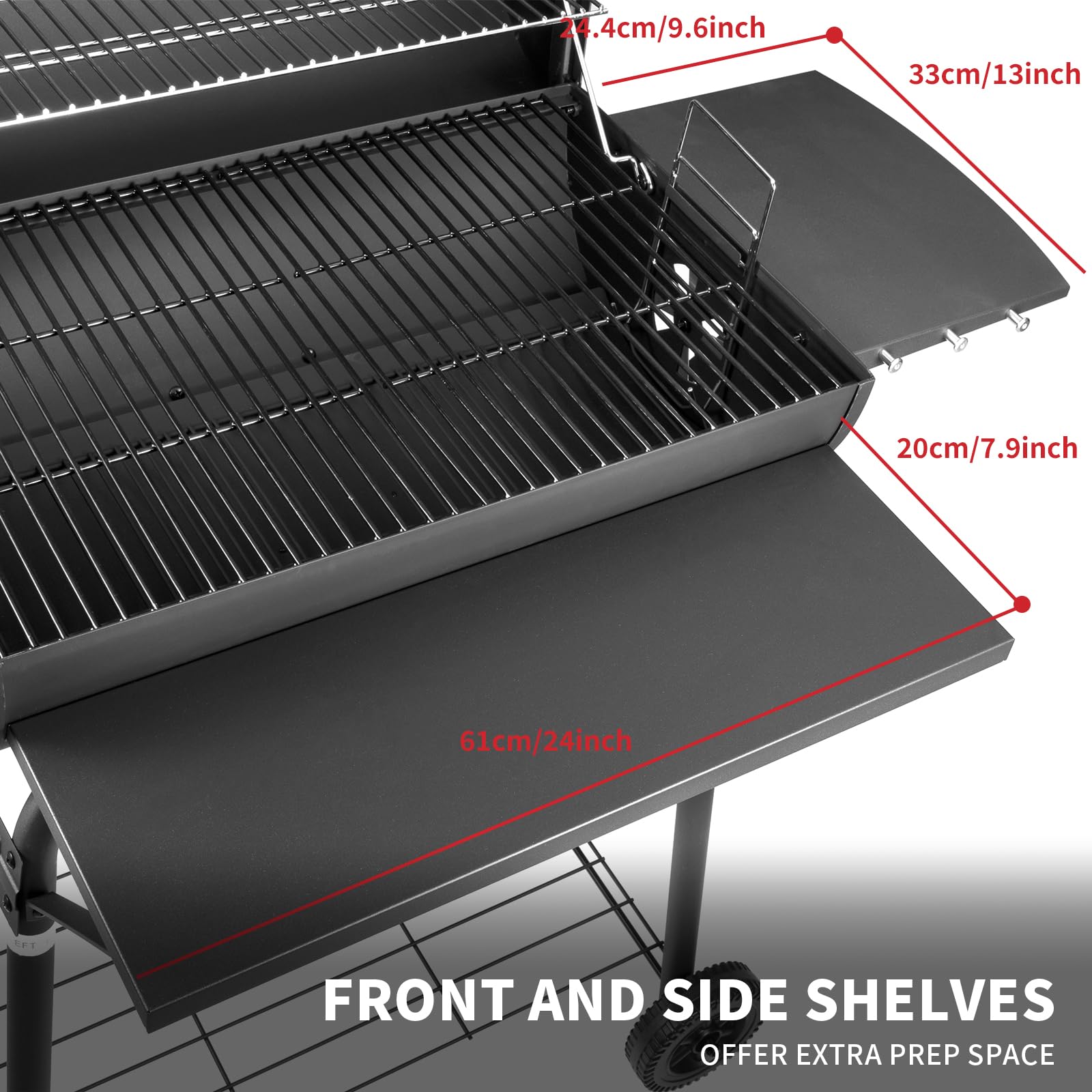 Charcoal BBQ Grill Smoker with Side Shelves, Portable Barrel Barbecue Grill Outdoor with Temperature Gauge, Warming Rack, Stainless Steel Racks, and Air Vents for Camping and Garden