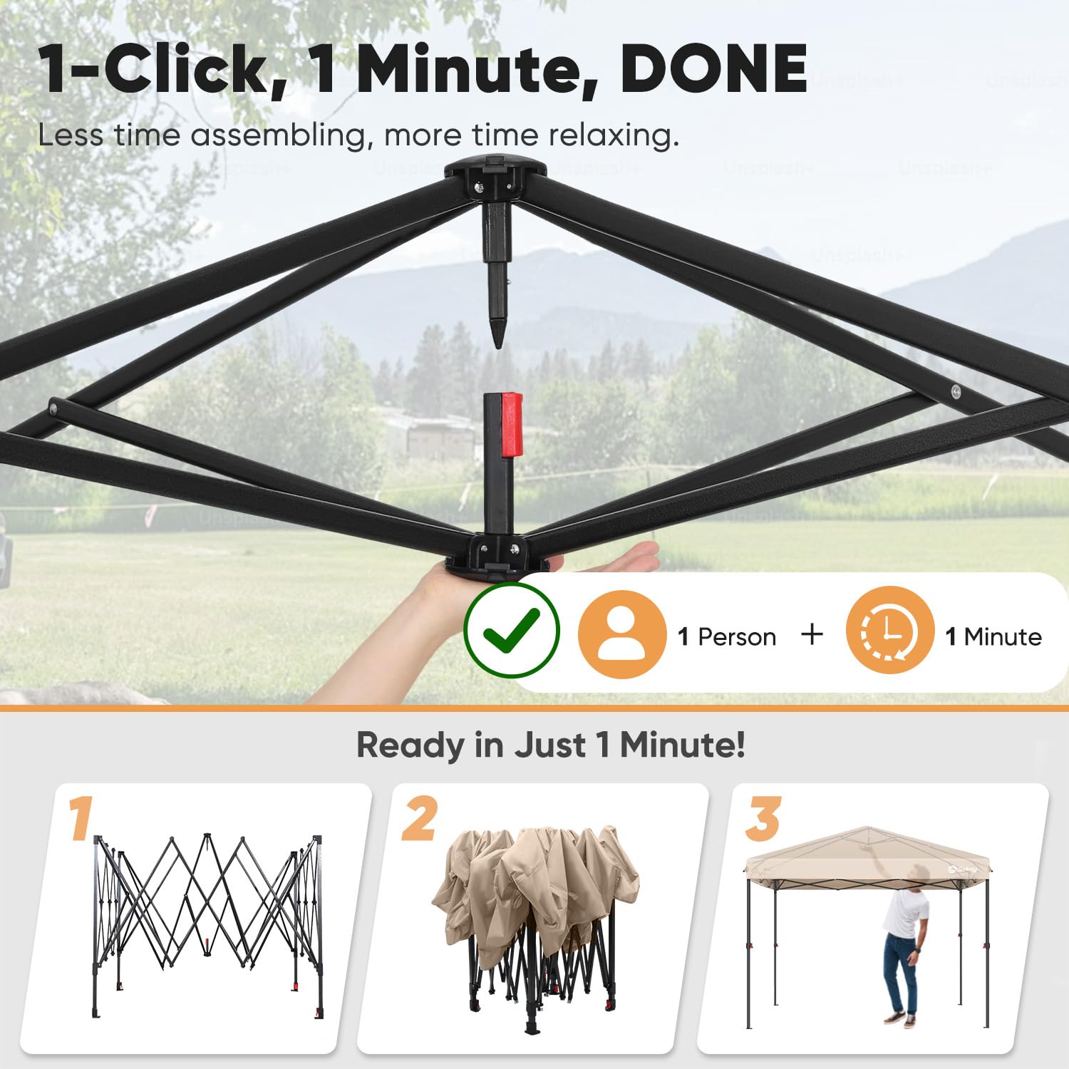 Sekey One-Touch Pop Up Gazebo with Sides 3m x 3m, Heavy Duty Gazebo with 4 Pack Gazebo Weights Bags, Instant Setup, Waterproof 1000mm (Grau, 3m x 3m without Sides)