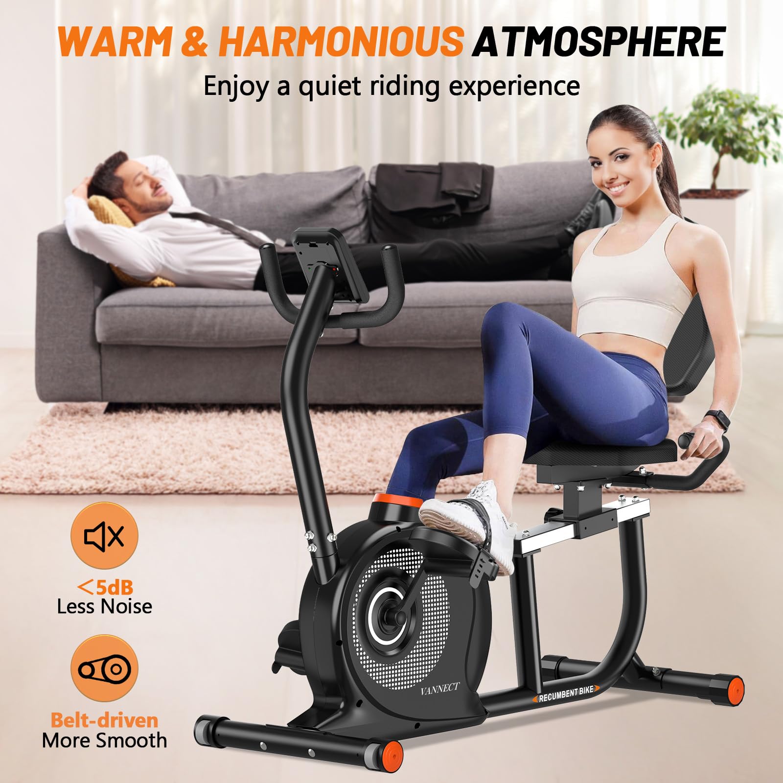 VANNECT Recumbent Exercise Bike for Home Use, 16 Level Resistance Recumbent Bike with 400LBS Weight Capacity, Upgraded Magnetic Recumbent Bikes with Smart APP& LCD Monitor, Adjustable Seat