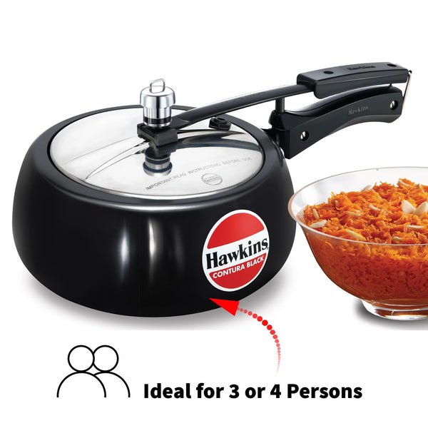 Hawkins Contura Black 3.5 Litre Pressure Cooker, Hard Anodised Cooker, Handi Cooker, Black (CB35)