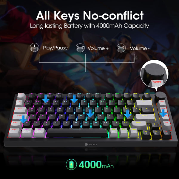KOORUI Gaming Keyboards, 26 RGB Backlit Mechanical Keyboard Wired 104 Keys Full Size UK Layout with Blue Switch Gamer Keyboards for Windows MacOS Linux
