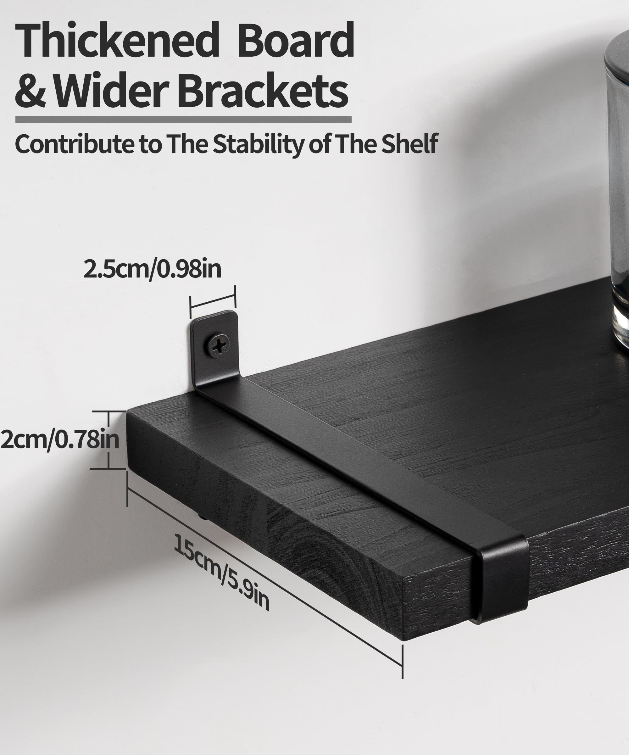 Gronda Floating Shelves for Wall Black Wooden Shelves 60CM Wall Shelf Unit With Brackets to Storage Display Decors Books Set of 2 Wall Shelves for