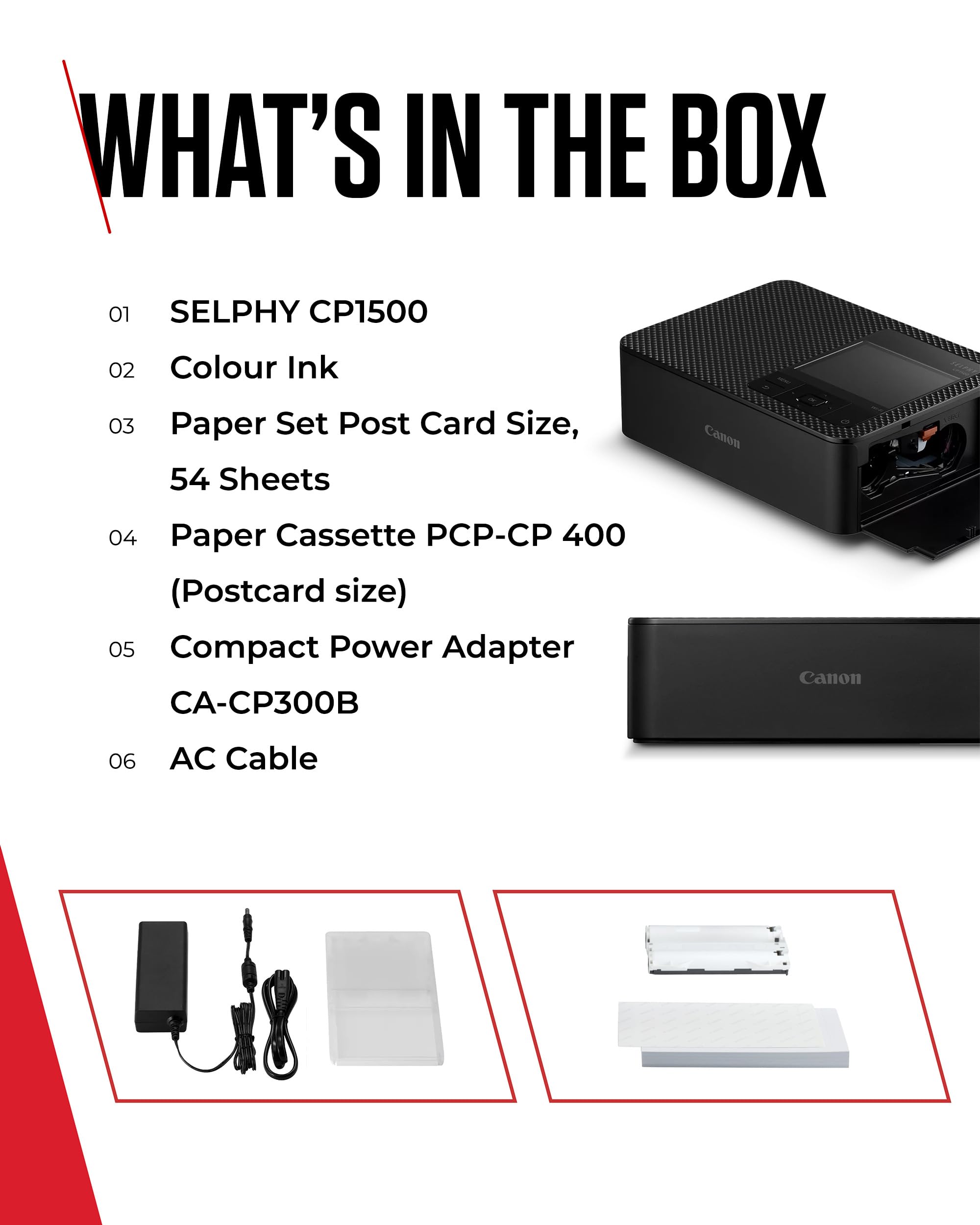 Canon SELPHY CP1500 Compact Photo Printer – Wireless Printing, Long-Lasting Prints, USB-C & SD Card Connectivity – Ideal for Scrapbooks & Photo Albums, White GB