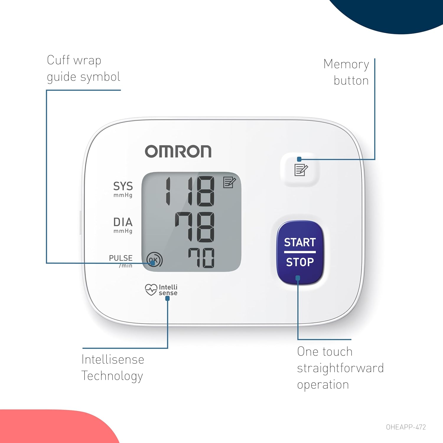 OMRON RS1 Automatic Wrist Blood Pressure Monitor, clinically validated, Blood Pressure Machine with Preformed Cuff 13.5-21.5 cm, Accurate Measurement, Cuff Wrap Guide