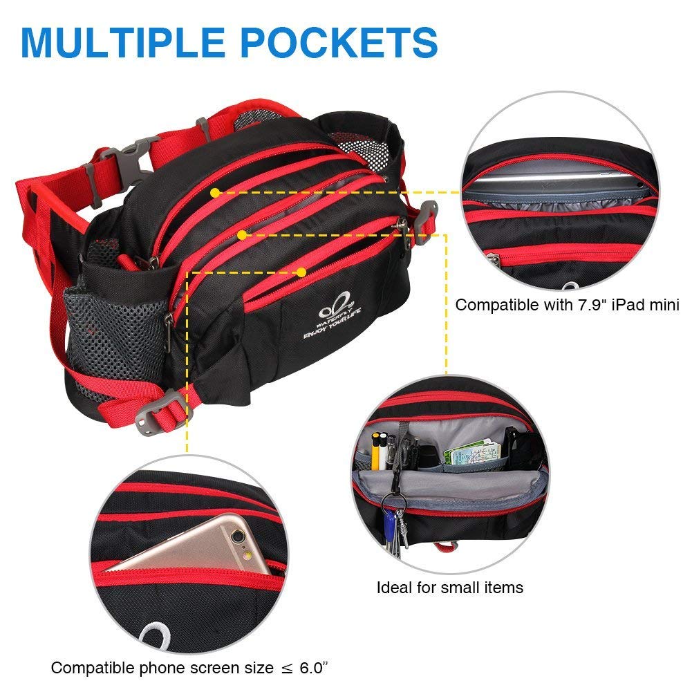 Waterfly Hiking Waist Pack Bum Bag Waist Bag with Bottle Holder Running Bag for Camping Climbing Travel Cycling and Dog Walking