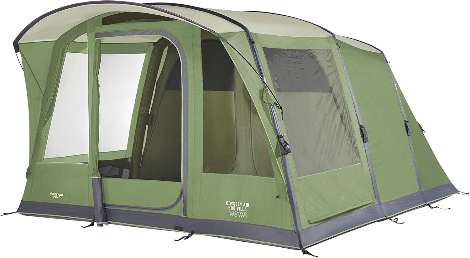 Vango Airbeam Odyssey Air 500 Villa Tent [Amazon Exclusive], 5 Man Inflatable Tent with Pump, Sun Canopy, Easy Pitch Family Camping, Epsom Green