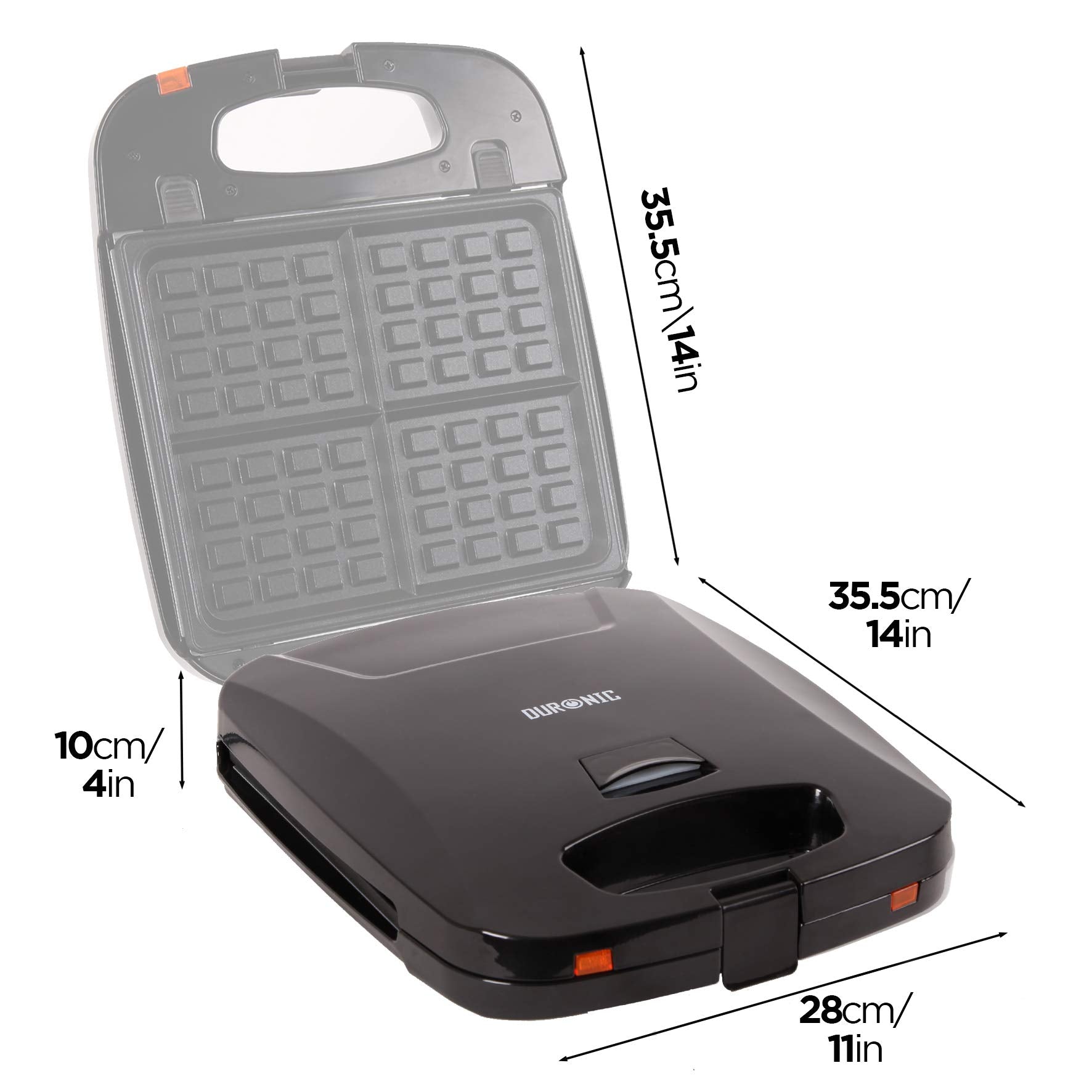 Duronic Waffle Maker WM60 Non Stick Waffle Iron 4 Square Belgian Waffle Makers with Removable Plates Waffle Machine for Croffles & American Style