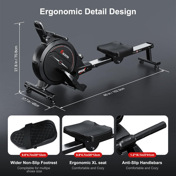 RIKSION Rowing Machine Magnetic Foldable, Fitness Exerciser Indoor Equipment for Home Gym Use, Cardio Training Machine,350LB Capacity with LCD Monitor