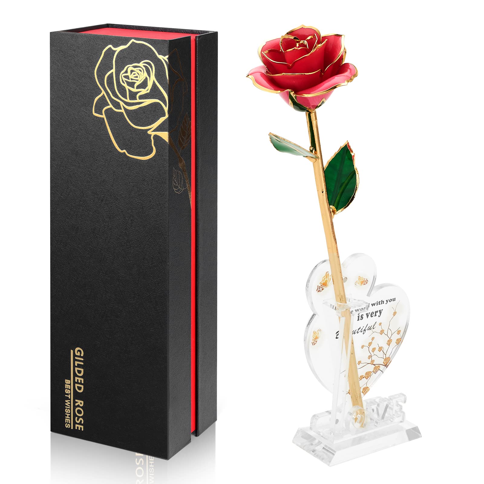 Ariceleo Gold Dipped Infinity Rose Last Forever Flower Decor, Birthday Gift for Women in Her Birthday Valentines Day Mothers Day, Resin Preserved Rose
