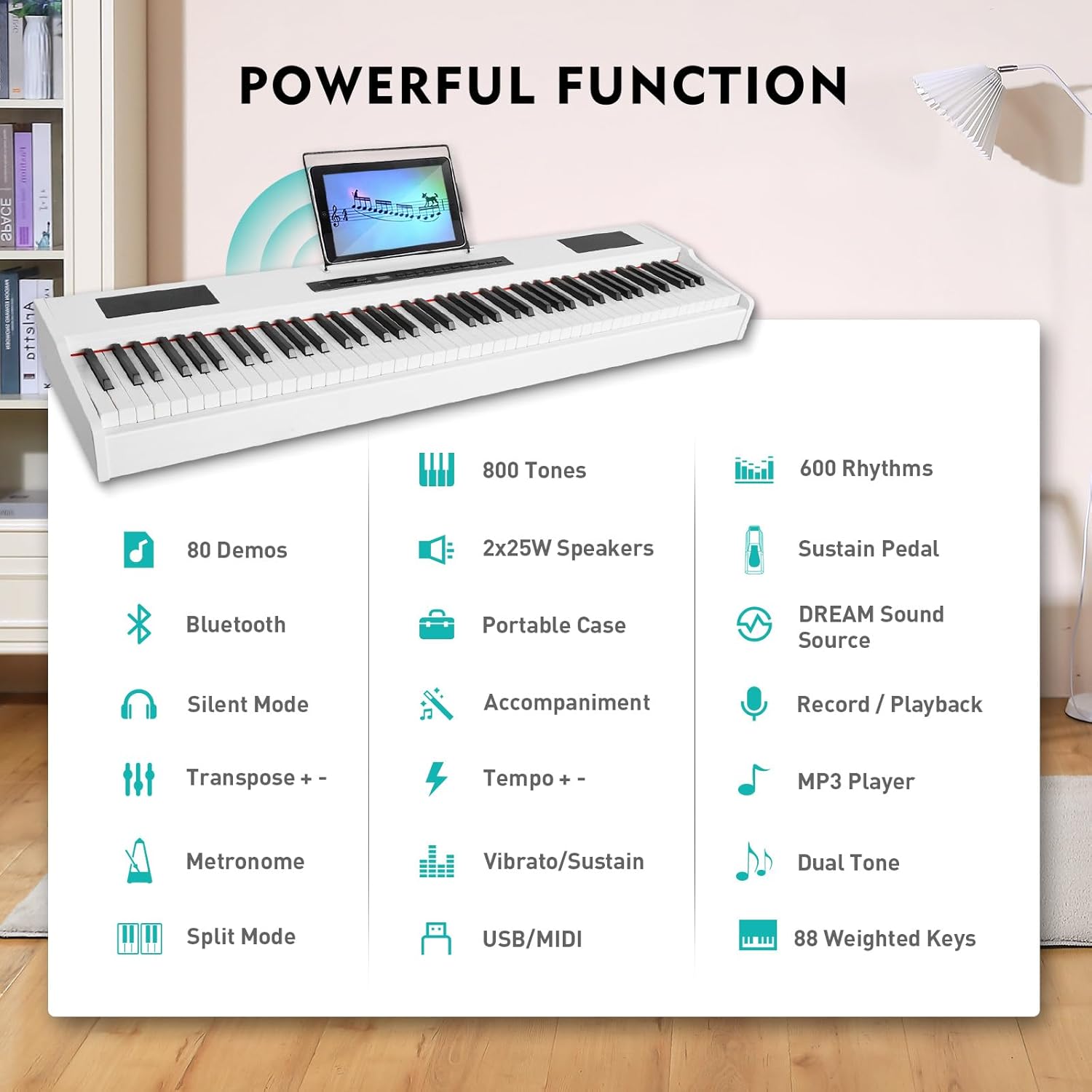 MUSTAR Digital Piano 88 Weighted Keys Hammer Action, Full Size 88 Key Piano Keyboard Weighted, Electric Keyboard Piano with Bluetooth Connection, Portable Case, Sustain Pedal, White