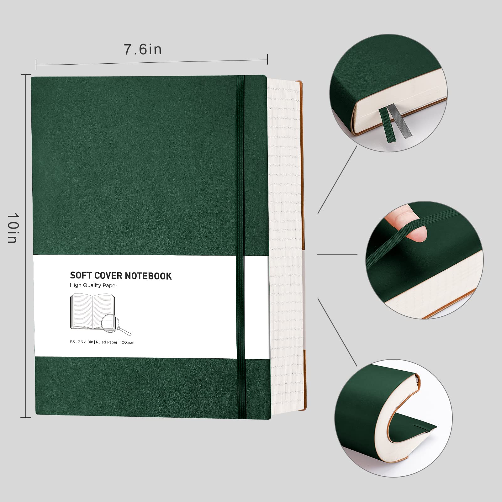 RETTACY Lined Journal Notebook - A5 Note Book Hardcover Thick Notepad 320 Numbered Pages for Writing,100gsm Lined Paper, Leather Hardcover, for Women Men Work Office School,14.5 x 21cm - Black