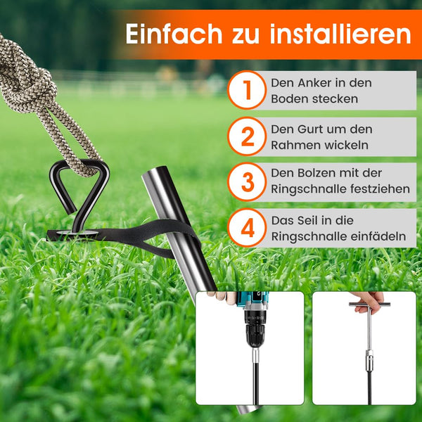 Trampoline Stakes Ground Anchors Screw in Tent Stakes Heavy Duty for High Winds, Trampoline Anchors with Straps, Canopies, Carports, Sheds, Swing