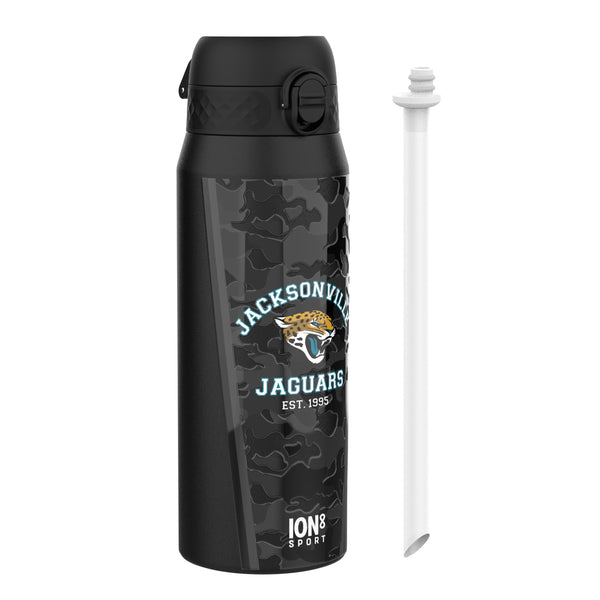 Ion8 NFL Jaguars Lightweight Steel Water Bottle, 600 ml/20 oz, Non-Insulated, Leak Proof, Easy to Open, Secure Lock, Dishwasher Safe, Flip Cover, Fits Cup Holders, Metal Water Bottle