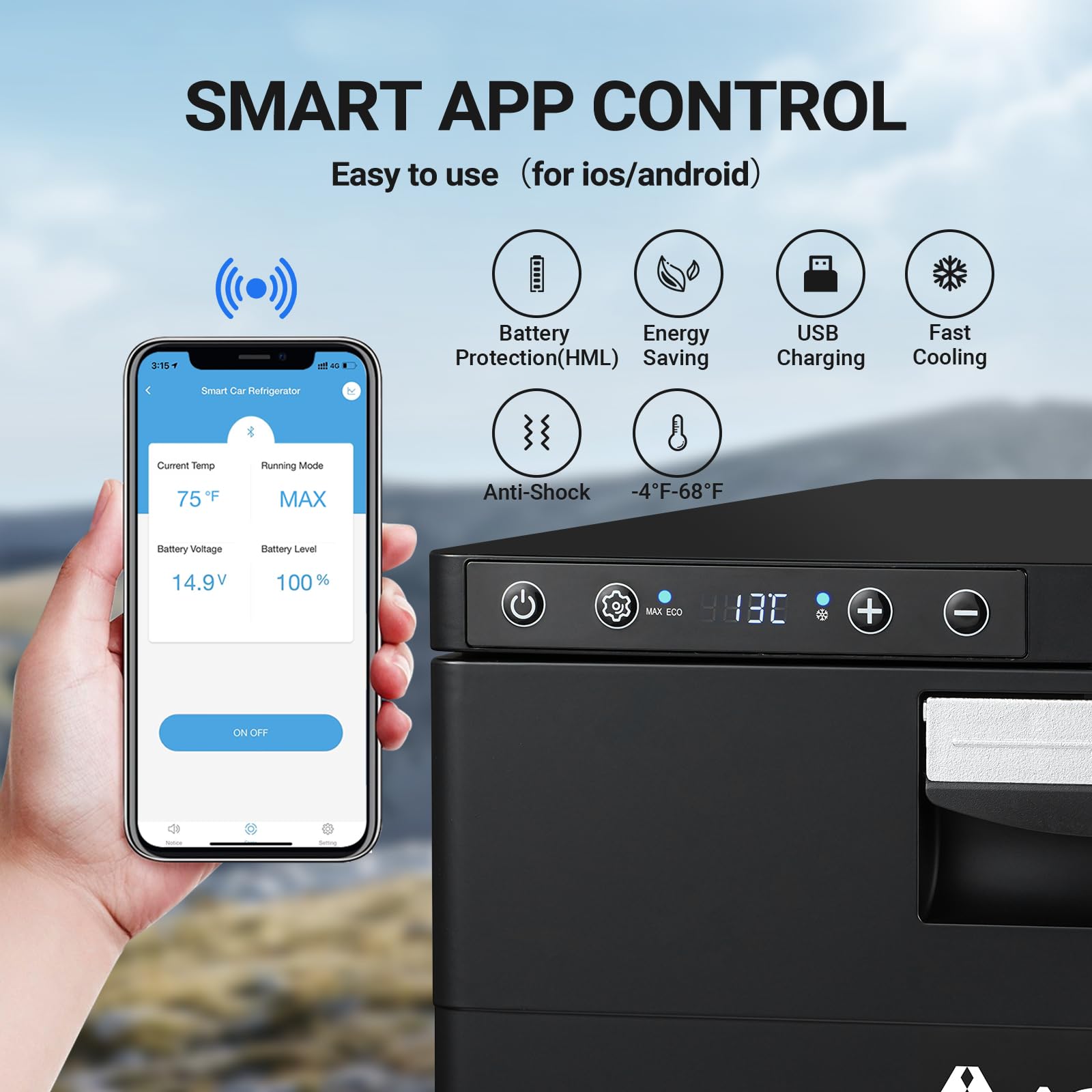 AAOBOSI 83L Campervan Fridge, Camping Refrigerator with APP Control, 12V Fridge Freezer for Campervan, Car, Truck, Boat, Motorhome, Travel