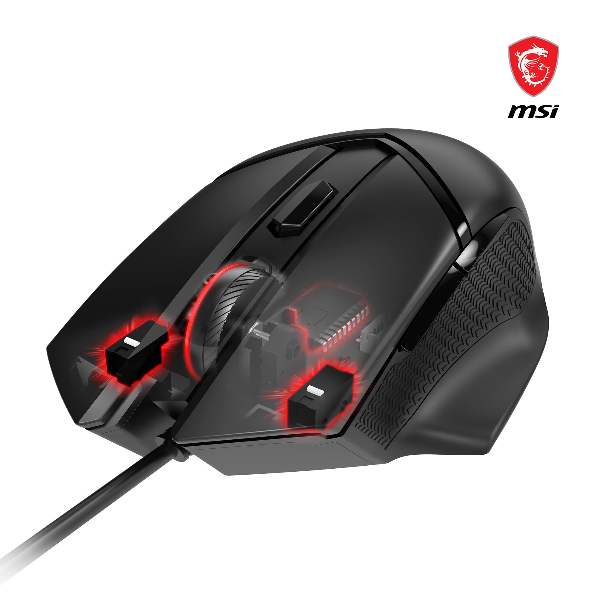 MSI CLUTCH GM51 LIGHTWEIGHT Gaming Mouse - 26000 DPI Optical Sensor, Elite 0.125ms Latency, 60M+ Click OMRON Switches, 6-Buttons, FriXionFree Cable, RGB Diamond LightGrips, 75g - Wired