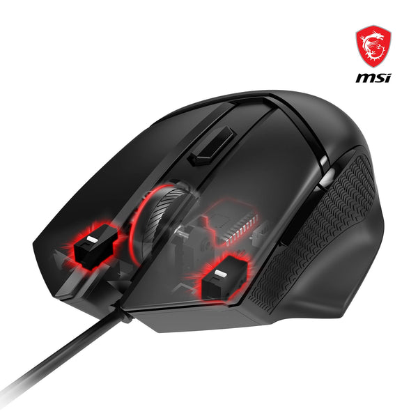 MSI CLUTCH GM51 LIGHTWEIGHT Gaming Mouse - 26000 DPI Optical Sensor, Elite 0.125ms Latency, 60M+ Click OMRON Switches, 6-Buttons, FriXionFree Cable, RGB Diamond LightGrips, 75g - Wired
