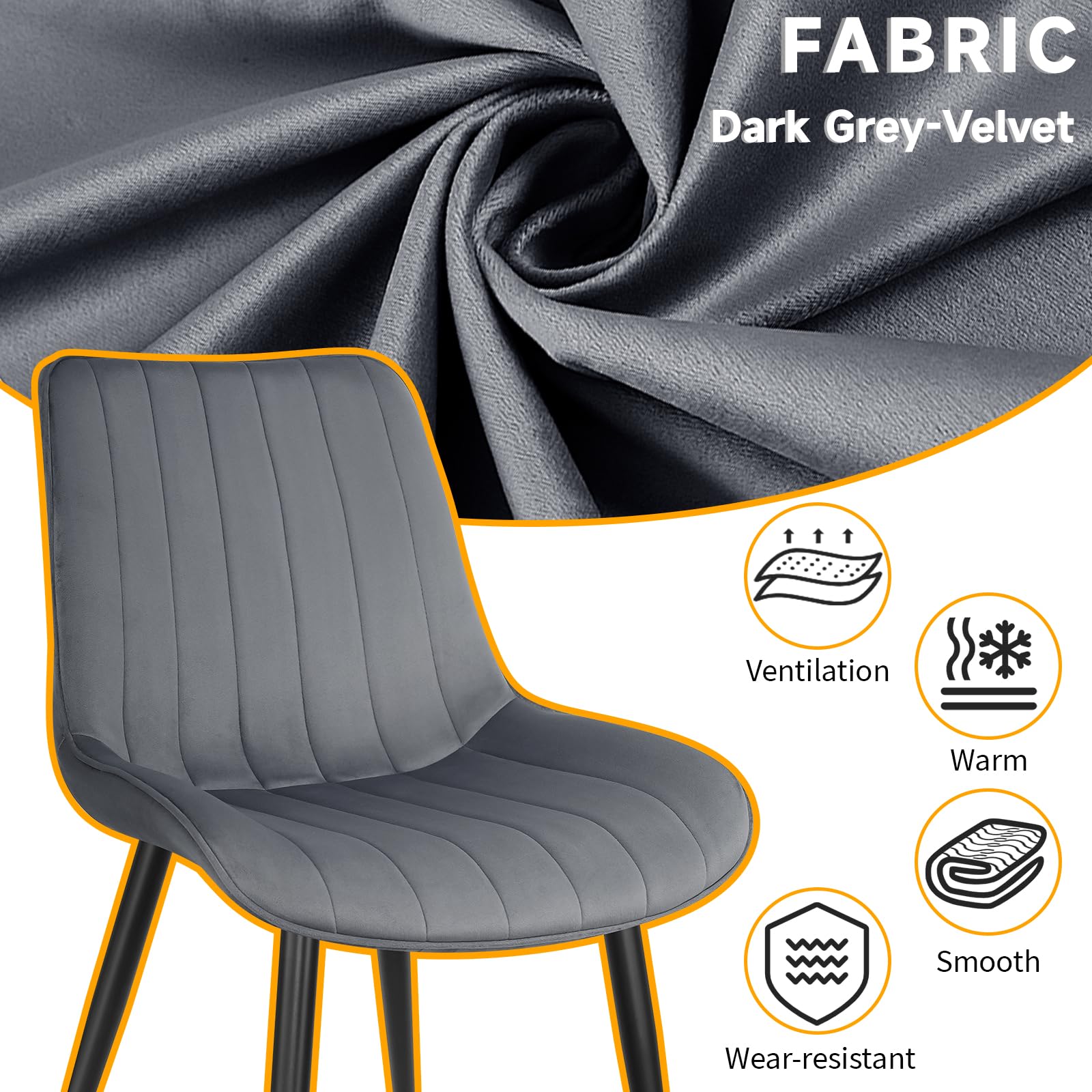 LONGTOO Set of 6 Dining Chairs with Velvet Upholstered Seat & Backrest,Stable Metal Legs,Modern Stripe Design,Champagne