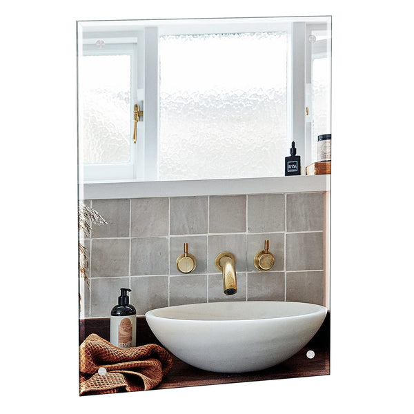 Dripex 60 x 45cm Frameless Rectangle Mirror, Wall Mounted Bathroom Mirror with Bevelled Edge & Pre-Drilled Holes, Horizontal or Vertical Hanging for