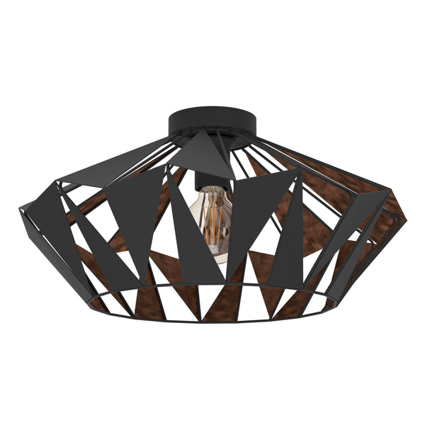 Eglo Flush Ceiling Light Carlton6, Vintage, Industrial and Retro Design, Living Room, Kitchen and Hallway lamp, Black Steel and Copper, E27 Socket
