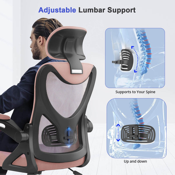 Office Chair - Ergonomic Desk Chair with Lumbar Support Headrest Adjustable, Padded Flip-up Armrests Comfy Seat Cushion High Back Executive Manager Chair For Home Office