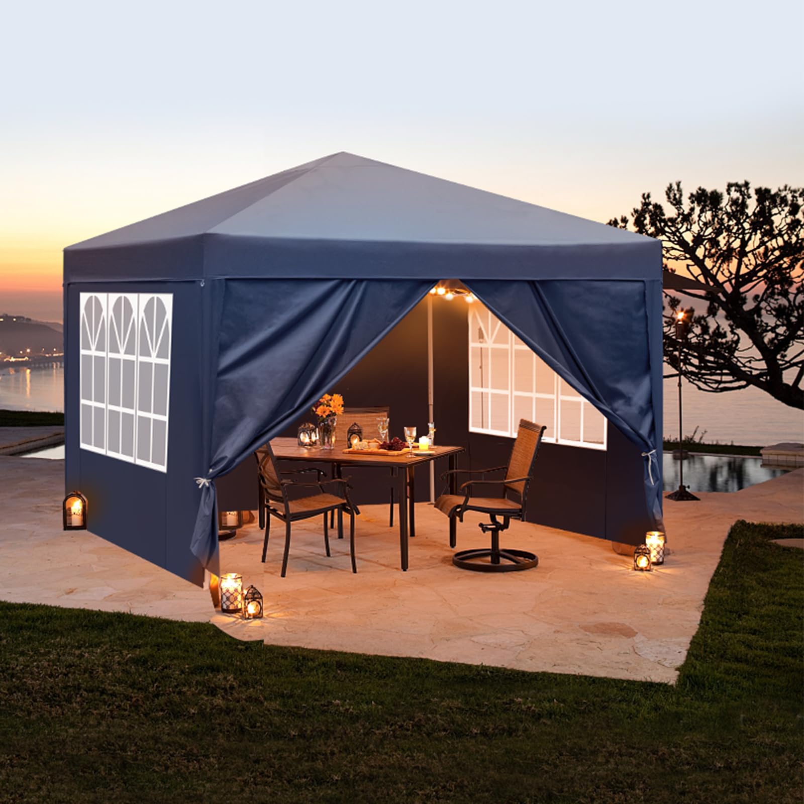 Bonnlo Pop Up Gazebo with Sides 3m x 3m, Easy Setup Instant Outdoor Canopy, Folding Garden Gazebo, Party Tent Grey