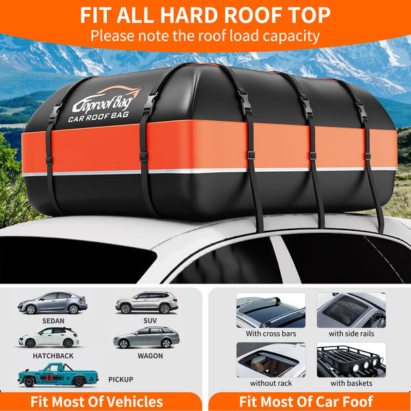 Car Roof Box, 21 Cubic Feet Roof Bag, 1000D Waterproof Heavy Duty Tear-Resistant Fabric, Rooftop Cargo Carrier for All Vehicle with/without Racks, Included Luggage lock, Anti-Slip Mat, 6 Door Hooks.