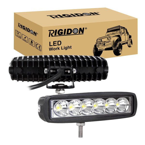RIGIDON 2 Pcs Led Work Light Bar, 6 inch 18W Flood Beam, 12V 24V Driving Lights Lamp for Car Off road Boat Truck 4x4 SUV ATV Tractors Excavator, 6000K White, Fog Lamp