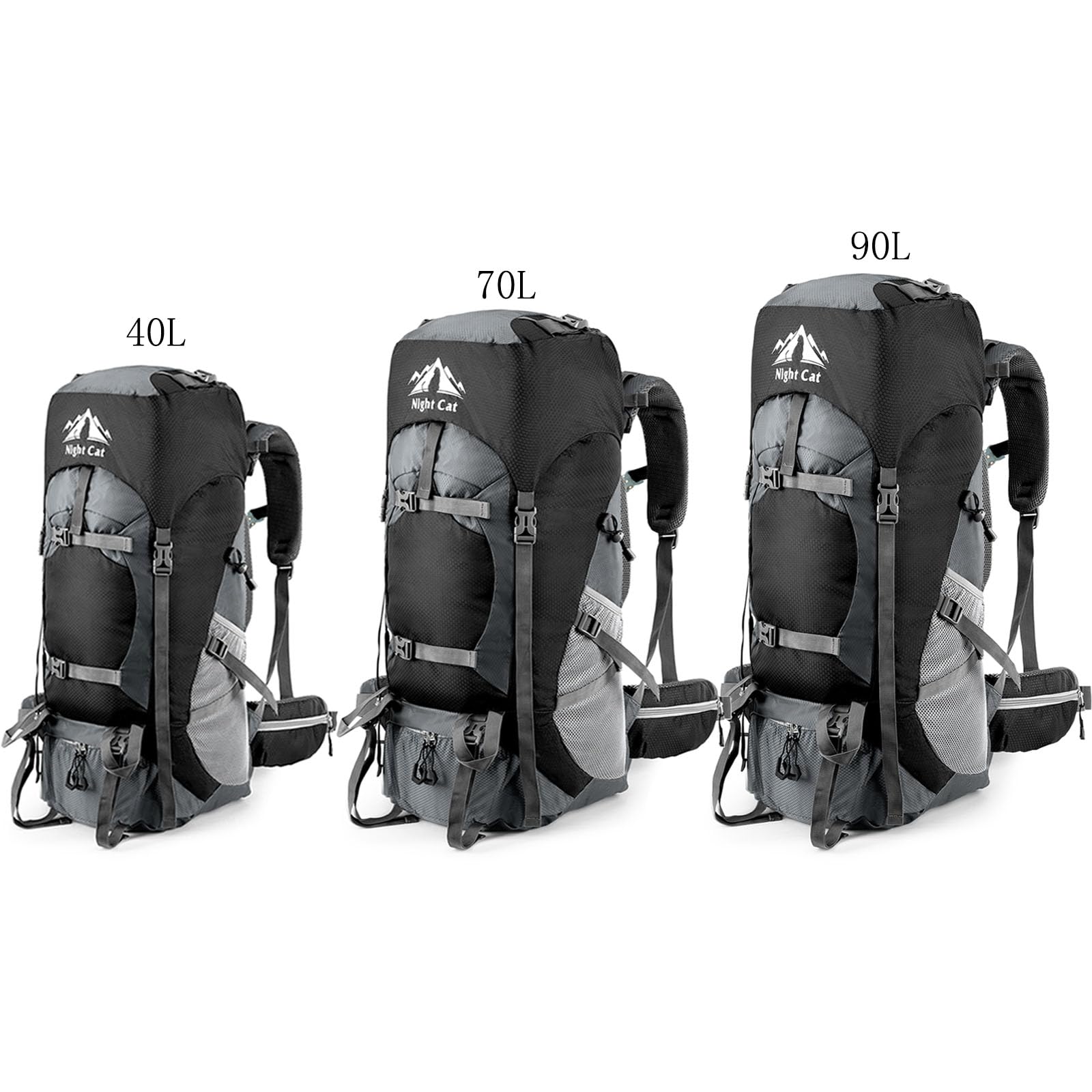 Night Cat Hiking Backpack Rucksack Bag 70L 90L Large For Men Travel Trekking Camping Climbing Cycling With Rain Cover Waterproof Lightweight