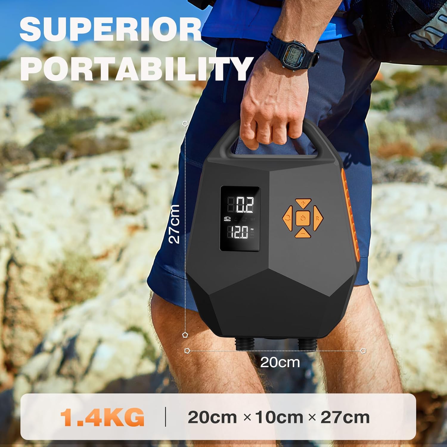 Electric SUP Pump 20PSI - Dual Motor Stand Up Paddle Board Pump with Auto Shut Off, 12V Car Adapter for Inflatable Paddle Boards, Kayaks, Boats - Quiet Fast Inflation Portable Air Pump