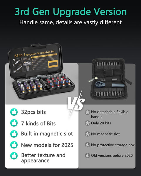 ORIA 24 in 1 Magnetic Ratchet Screwdriver Set with S2 Steel Bits & Detachable T-Handle, Portable Tool Kit in Case for Home DIY, Computer, Electronics Repair, Furniture