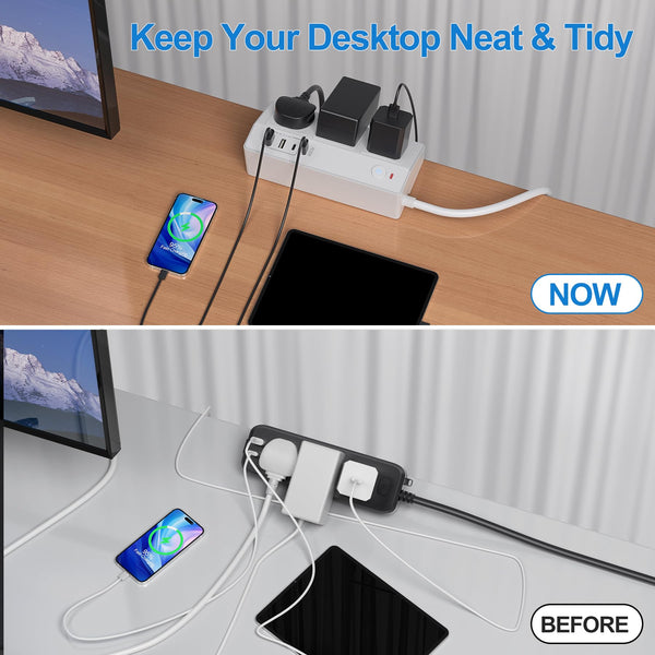 Desk Power Socket with USB C Slots, HAFINO PD 20W Fast Charging Power Station, 2M Extension Lead with USB Slots with Removable Clamp, Desktop Power Strip for Home Office