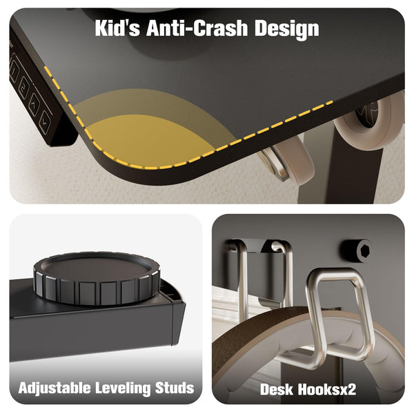 ERGOMAKER Electric Height Adjustable Standing Desk 80x60cm (31.5"x23.6"), Sit Stand Desk with Splicing Top for Home Office (Black Frame + Black Desktop)