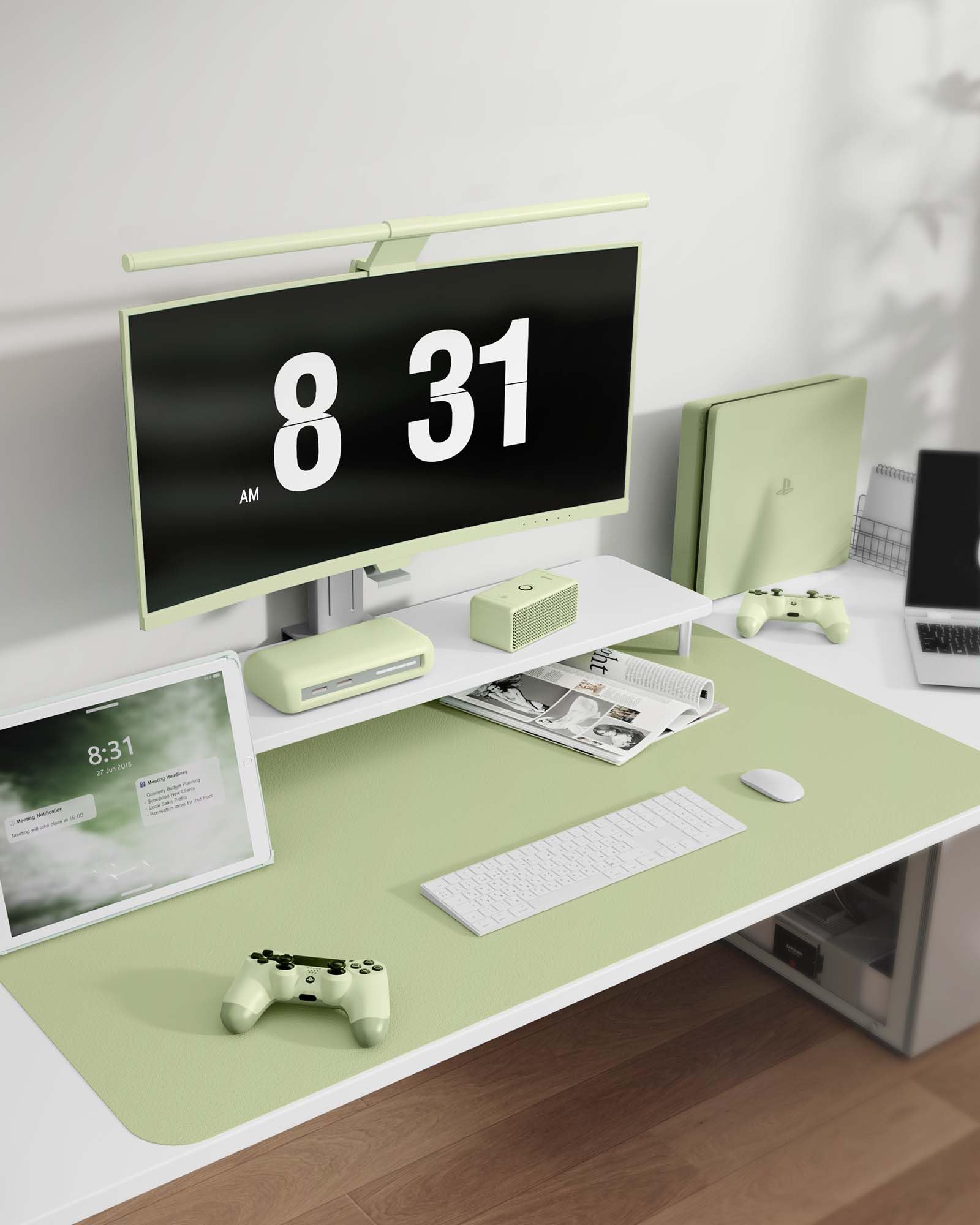 MOLMO Non-Slip Desk Mat, Waterproof Desk Pad Table Protector, Easy Clean Laptop Mat Large Mouse Pad Leather Writing Mat with Suede for Office /Home/Decor (Light Green, 60 x 35 cm)