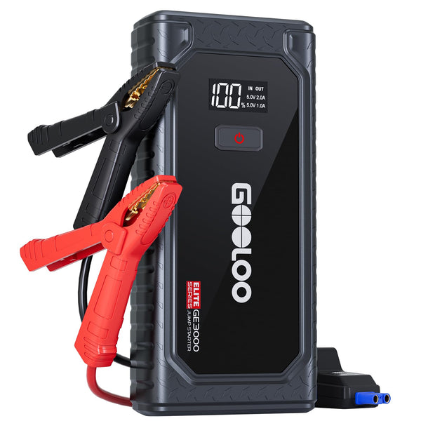 GOOLOO Portable Lithium Jump Starter GE3000 3000A Peak Car Starter for Up to 8.5L Gas or 6L Diesel Engine 12V Car Battery Booster Pack with LCD Screen, Power Bank + LED Flashlight, Type-C Port